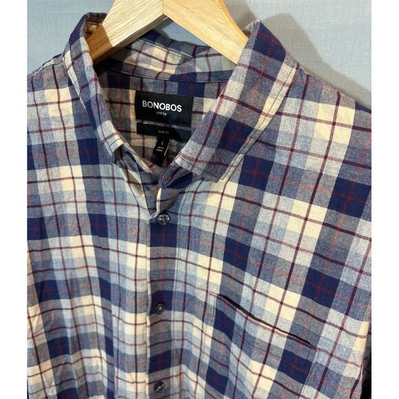 Bonobos Men's L Slim Fit‎ Stretch Flannel Shirt Plaid Long Sleeve Button Down - Picture 5 of 12